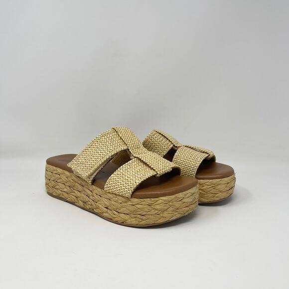 Zodiac Raffia Platform Slide Sandal Womens 9 Natural Adjustable Strap Boho - Picture 1 of 7